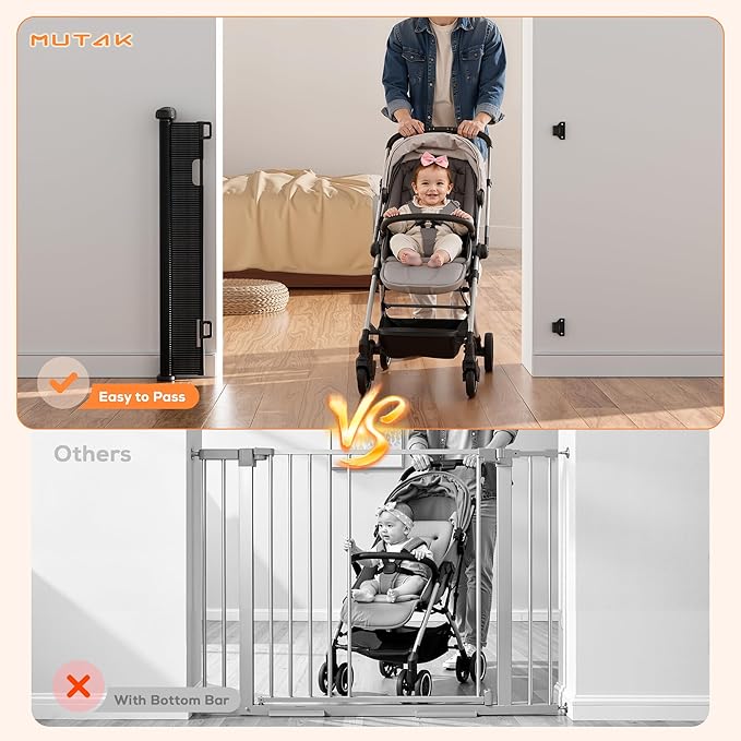 Retractable Baby Gate for Stairs, 42" Tall X 59" Wide Mesh Dog Gate Indoor, Child Gate for Doorways, Hallways, Deck, Indoor Outdoor Pet Baby Safety Essentials for Home, Black