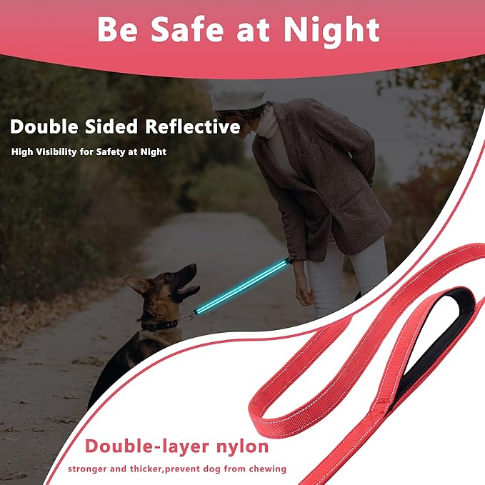 Dog Leash 6.5ft Long, Double Handle Dog Leash for Safety Control Training, Heavy Duty Dog Leads with Traffic Padded Handles, Reflective Leashes for Small Medium Large Dogs(6.5ft, Red)