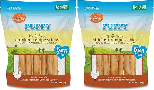 Canine Naturals Puppy Chicken and Rice Chew - Rawhide Free Puppy Treats - Made with USA Chicken - All-Natural & Easily Digestible of 5-Inch Sticks for Puppies,(Pack of 20)