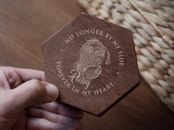 Personalized Pet Hair Keepsake Box for Dog and Cat Fur - Engraved Wood Memorial Box - Unique Customized Gift for Loss of Furry Friend Wooden (Dark Diamand Wood Lid, With Photo)