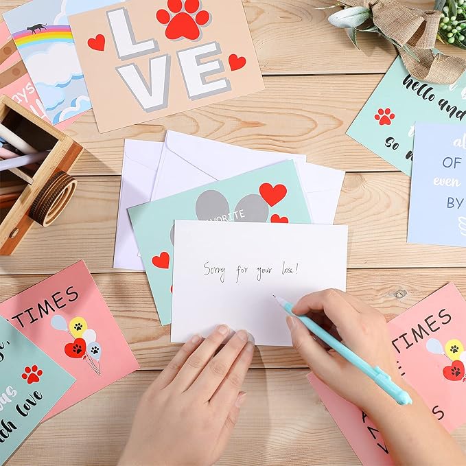 Fainne 16 Sets Pet Sympathy Cards Dog Condolences Cards Pet Bereavement Card and Envelopes Loss of Pet Dog Sympathy Cards with Inside Messages for Pet Lovers Greeting Cards (Chromatic Style)