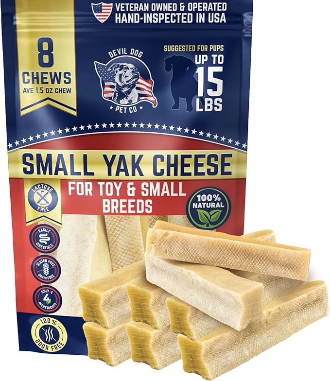 Devil Dog Pet Co - Yak Cheese Dog Chews Small 8 Pack for Aggressive Chewers - Odor-Free Long Lasting Himalayan Treats, Toy & Small Breeds Up to 15 lbs, 4-Ingredient Dental Enrichment & Anxiety Relief
