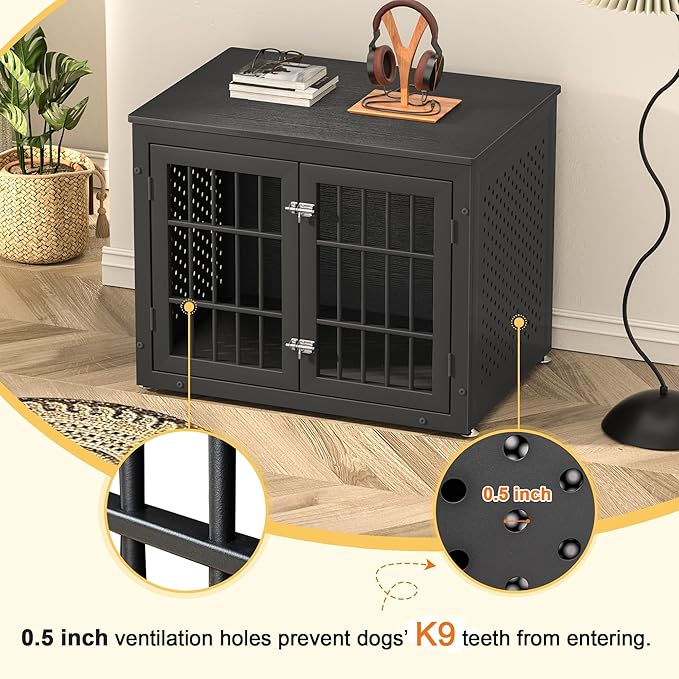 32" Heavy Duty Dog Crate Furniture for Small and Medium Dogs, Metal Kennel for High Anxiety Dogs, Chew Proof Pet Cage Indoor, Decorative Dog Kennel End Table