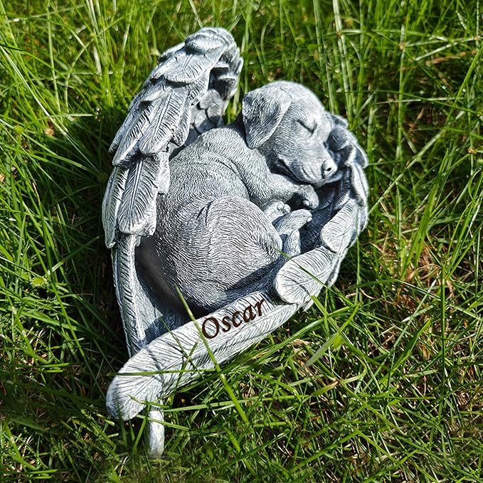 Personalized Angel Wings Dog Memorial Stone,Custom Outdoor Tombstone to Commemorate Our Lost Fur Baby,Dog Memorial Statue Engraved with Pet Name,Pet Dog Headstone Memorial Gift Garden Stone