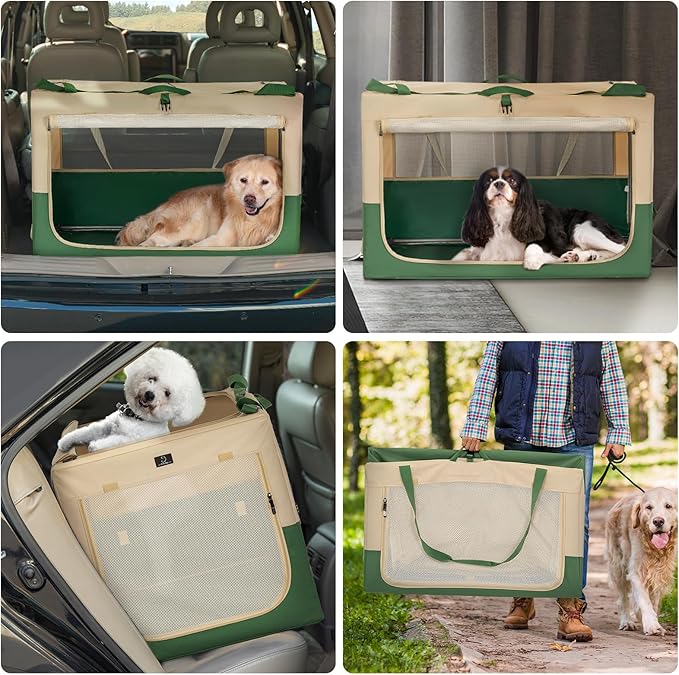 40" Collapsible Dog Crate for Large Dogs - Portable Soft Travel Kennel with Lockable Zippers, Waterproof Base, Washable Cover, Patented Screw Frame for Adjustable Tension, Outdoor, Indoor, Car Use