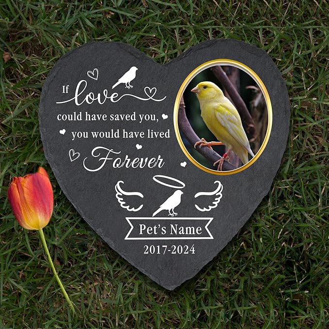 Personalized Pet Canary Memorial Stones, Customized Pet Canary Garden Memorial Stone with Photo Name Date, Pet Memorial Gifts for Loss of Canary Bird, Canary Heaven Grave Markers Headstone