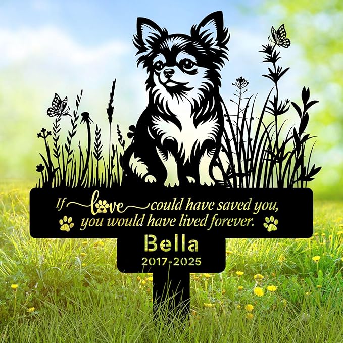 Personalized Pet Chihuahua Grave Marker, Custom Pet Dog Tombstones, Customized Chihuahua Memorial Stake with Name & Date, Weatherproof Pet Chihuahua Tombstone for Outdoor Graveyard Garden