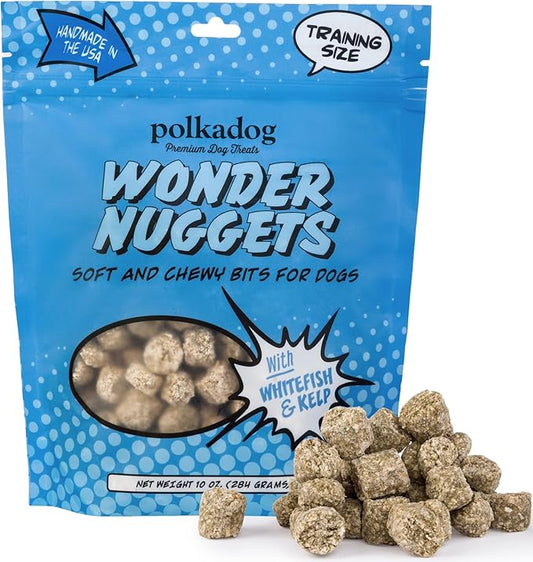 Polkadog Wonder Nuggets Soft & Chewy Dog Treats - Wild-Caught Whitefish & Kelp, All Natural, Limited Ingredient, Premium Training Treats for All Breeds, Great for Allergies, Made in USA - 10oz
