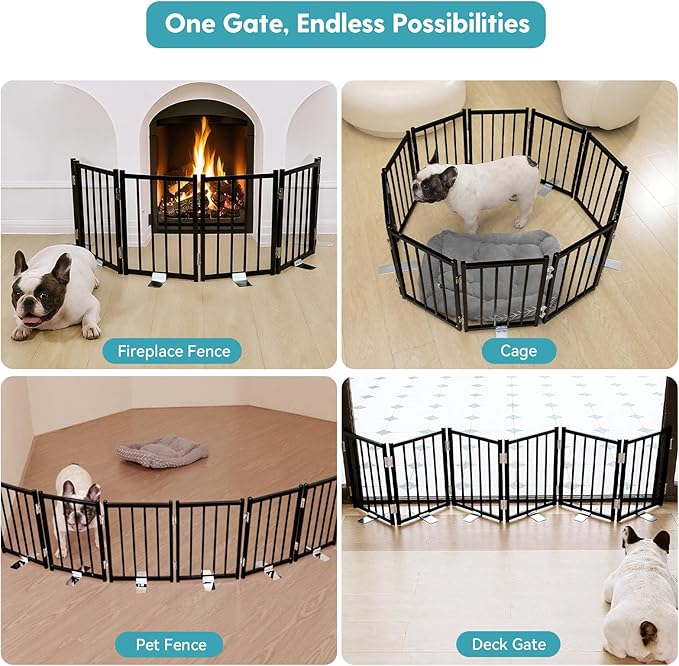 No Pawblems Free Standing Short Dog Gate, 16.5'' Tall Foldable Dog Fence for Indoor & Outdoor, Up to 48 Inch Extra Wide Puppy Gate for Stairs, Hallways, Doorways, Deck, Yard (Black, 4 Panels)