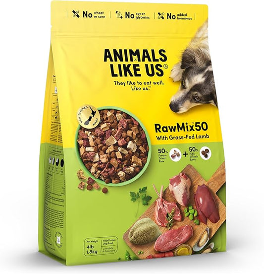 Raw Freeze Dried Dog Food RawMix50 Premium Grass-Fed Lamb Recipe, Protein Rich, Includes Kibble, Non-GMO, No Wheat or Corn, 4 lbs