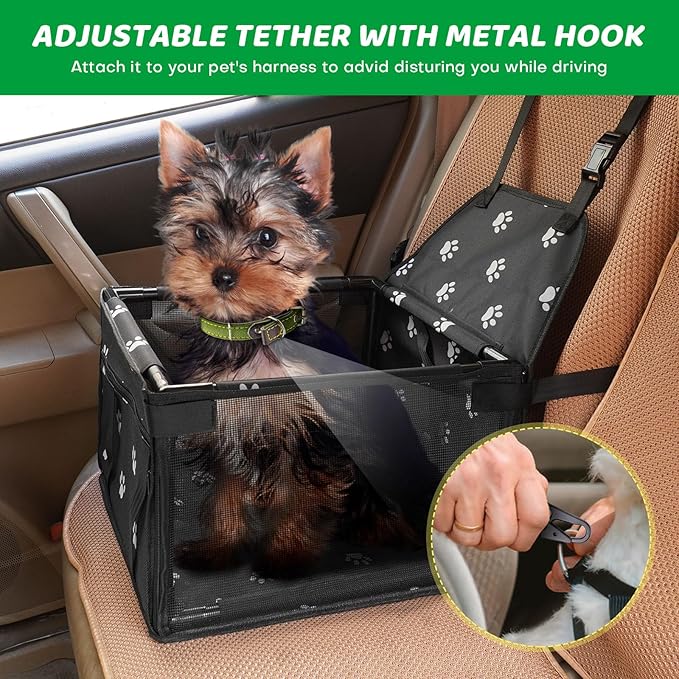Dog Car Seats for Small and Medium Dogs,Portable Puppy/Pet Car Booster Seat with Clip-On Leash and Mesh Window for Pet Up to 20 lbs