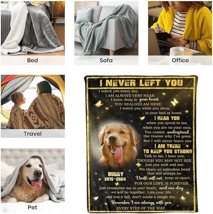 Personalized Dog Memorial Blanket with Photo:Made in USA,Custom Pet Memorial Gifts for Loss of Dog,Cat,Pet,Sympathy Bereavement for Loss of Lover
