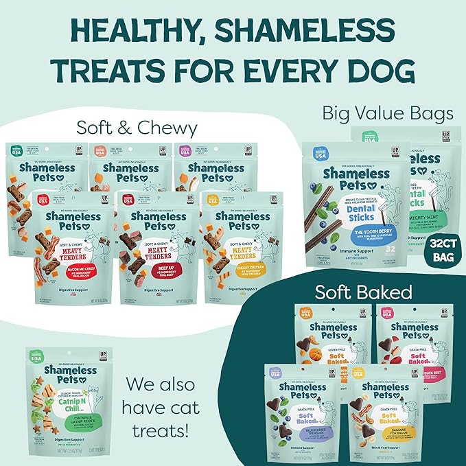 Shameless Pets Bone Broth, Banana, & Mint Dental Chews for Dogs, 32 Chews - Natural Dog Teeth Cleaning Treats with Fresh Breath Benefits | Grain-Free Dental Sticks for Small, Medium & Large Dogs