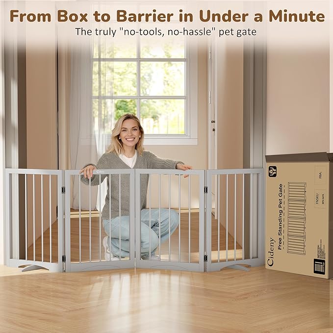 Free Standing Dog Gate Indoor, Foldable Dog Gate for Doorways Stairs Hallways,4-Panel Freestanding Pet Gate with Support Feet for Stability, Folding Puppy Gate Easy to Move, Doggy Gate 72"x24"