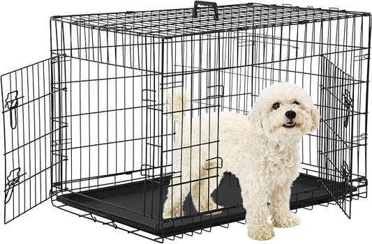 Collapsible Dog Crate, 24 Inch, Black, Foldable, Easy to Clean, Safe and Secure Construction, Ideal for Travel, Multifunctional