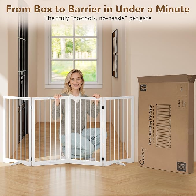 32" Extra Tall Freestanding Dog Gate, Foldable Pet Gate for Doorways Stairs Hallways, 4-Panel Dog Fence with Support Feet for Stability, Folding Puppy Gate Easy to Carry No Drilling 72"x32"