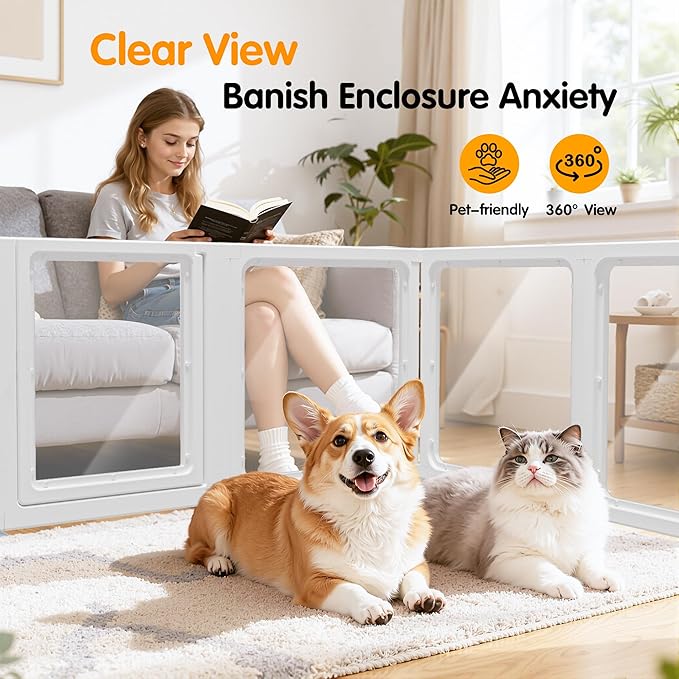 Citylife Dog Playpen with Door Clear Pet Playpen for Indoor Outdoor Easy to Install and Remove Puppy Playpen for Dogs, Cats, Bunnies, Pigs, 12 Panels