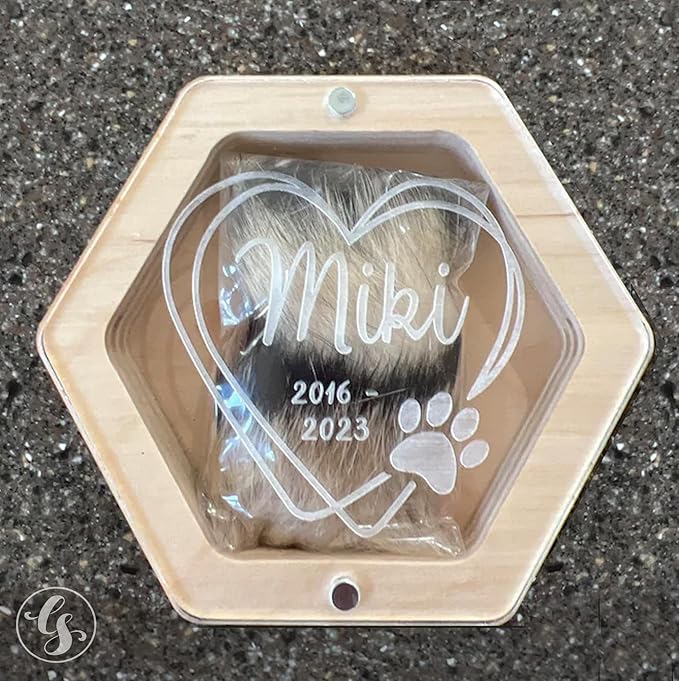 Personalized Pet Hair Keepsake Box for Dog and Cat Fur - Engraved Wood Memorial Box - Unique Customized Gift for Loss of Furry Friend Wooden (Light Diamond Clear Lid)