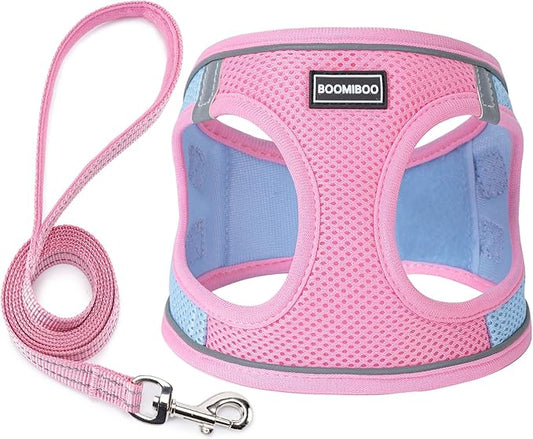 Dog Harness with Leash Set, No Pull Adjustable Reflective Step-in Puppy Pet Vest Harnesses for Small Medium Large Dogs and Cats,Pink Green XL