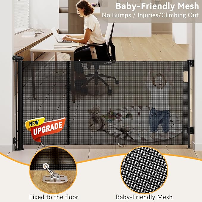 Uamector 138-Inch Extra Wide Retractable Baby Gate & Dog Gate, Reinforced Mesh Safety Gate Adjustable for Large Openings - Stairs, Doorways, Hallways - Indoor/Outdoor Use