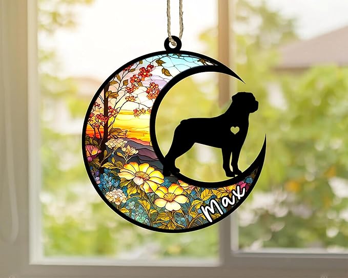 Personalized Dog Memorial, Custom Name Rottweiler (Tan) Dog Christmas Ornament with Name, Custom Breeds, Pet Loss Light Catcher, Gifts for Lovers Loss of Pet Sympathy on Mothers Day Christmas