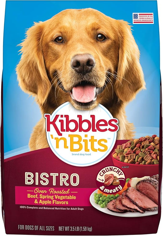 Kibbles 'n Bits Bistro Dry Dog Food, Oven Roasted Beef, Spring Vegetable & Apple Flavors for Adult Dogs, 3.5 lb. Bag, 4 Count