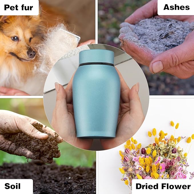 abooxiu Photo Custom Small Urn for Dog Cat Ashes Pet Memorial Urns for Ashes Stainless Steel Cremation Keepsake Urn Photo Personalize Pet Memorial Gifts for Dog Cat-Blue