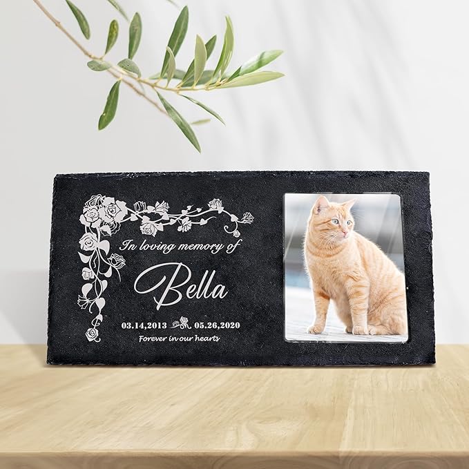 Fanery Sue Custom Cat Memorial Stones with Full Color Image, Dog Memorial Gift Garden Stones, Pet Grave Markers Personalized, All-Natural Memorial Headstone for Pet