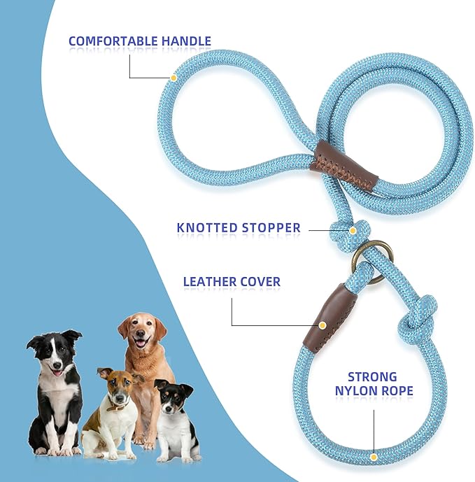 Mile High Life Slip Leads for Dogs | Reflective Slip Leash | Heavy Duty Dog Training Leash | 4 Feet Climbing Rope Dog Leads w Leather Tip | Collar & Leash in One (Green)