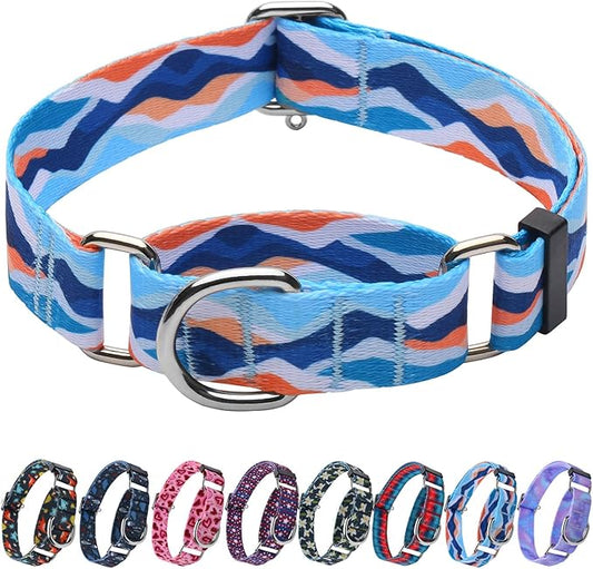 Hikiko Martingale Collar for Dogs with No Buckle Boy Male No Slip Dog Collars for Medium Dogs,Blue Mountain,M