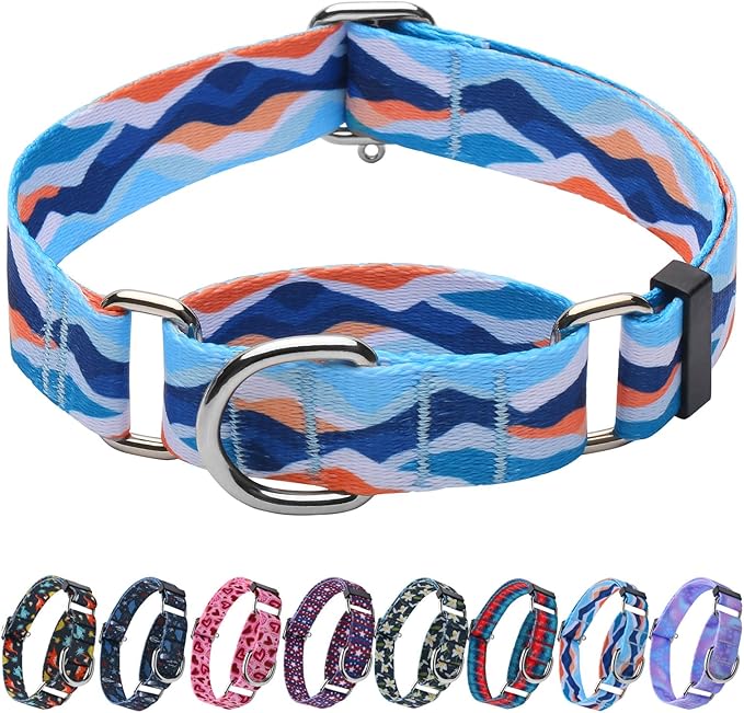 Hikiko Martingale Collar for Dogs with No Buckle Boy Male No Slip Dog Collars for Large Dogs,Blue Mountain,L
