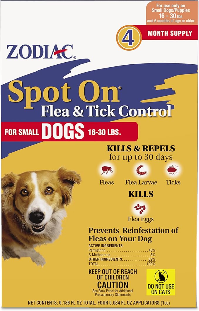 Zodiac Spot On Flea & Tick Control Small Dogs 16-30 Pounds 4 Pack
