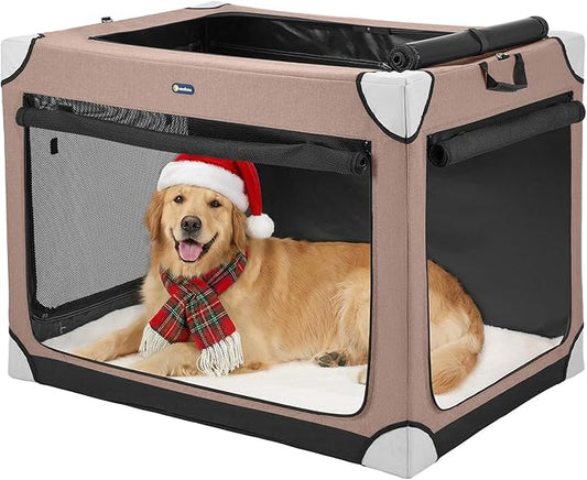 Veehoo Large Dog Crate for Indoor Outdoor, Portable Collapsible Travel Dogs Crate, 36 Inch Soft Foldable Pet Kennel with 4-Door Mesh Windows