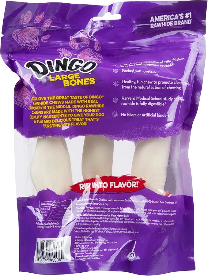 Dingo Rawhide Bone, Large, 3-Count