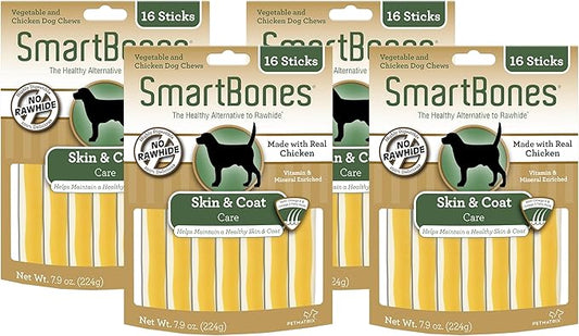 SmartBones Skin and Coat Care Sticks, Rawhide-Free Chews for Dogs, with Omega Fatty Acids, 16 Count (Pack of 4)