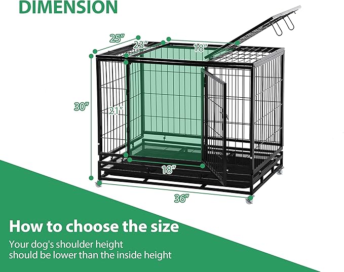36'' Heavy Duty Dog Crate for Medium and Large Dogs Double Doors & Locks Design Escape Proof Strong Metal Dog Cage with Wheels, Indoor Large Dog Crate Heavy Duty Stackable Dog Kennel with Tray