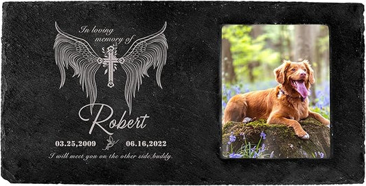 Fanery Sue Custom Cat Memorial Stones with Full Color Image, Dog Memorial Gift Garden Stones, Pet Grave Markers Personalized, All-Natural Memorial Headstone for Pet