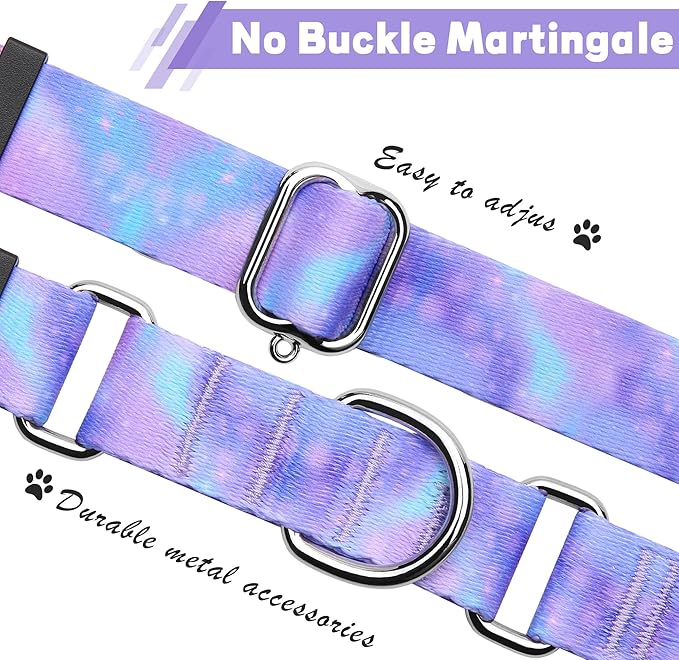 Hikiko Martingale Collar for Dogs with No Buckle Purple Gradient Training Dog Collars for Small Dogs,Tie Dye,S