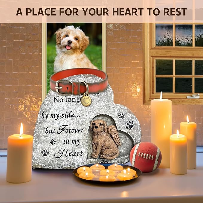 Dog Memorial Gifts for Loss of Dog, Pet Memorial Stone Sympathy Gift Outdoor Grave Marker Garden Stone Statue Dog Tombstone Comfort Gift