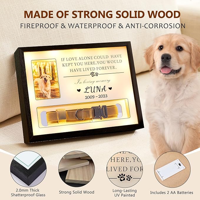 Pet Memorial Picture Frame Dog Collar Shadow Box 14"x11", Sympathy Remembrance Gift Keepsake for Loss of Dog or Cat, for Most Large Size Collars