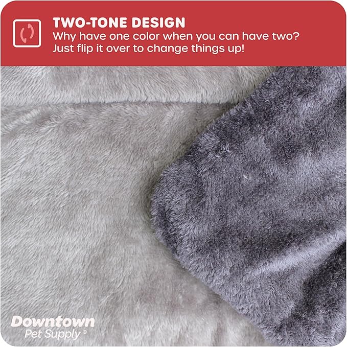 Downtown Pet Supply - Large Dog Bed, Comfort Fleece Mat, Charcoal/Silver, 35 in x 22 in