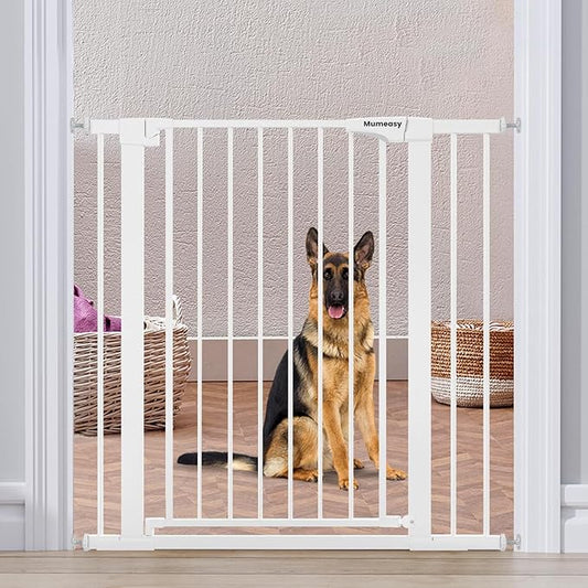 Mumeasy 36" High Extra Tall Dog Gate, 29.6"-40.5" Wide Pressure Mounted Tall Baby Gate for Dog, Auto Close Pet Gate with Door for Stairs,Doorways,House,White