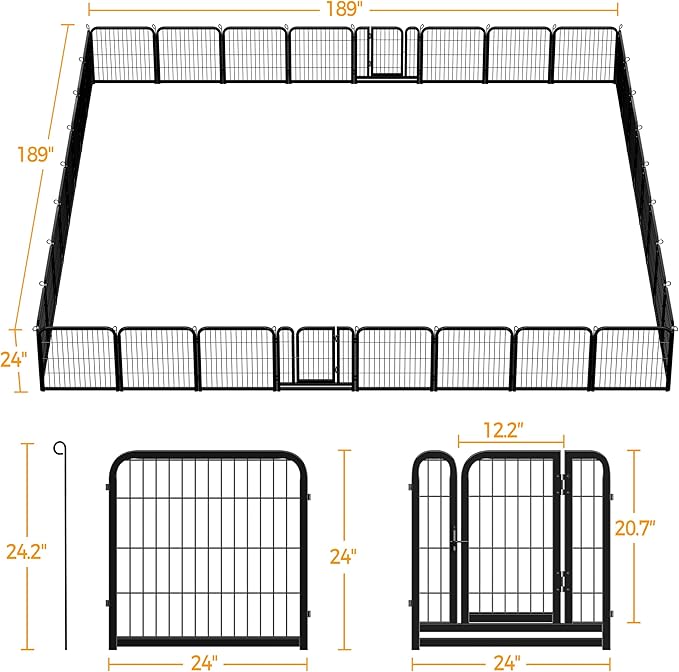 Yaheetech Dog Playpen Outdoor, 24 Inch 32 Panels Heavy Duty Puppy Exercise Pen Metal Pet Fence for RV Camping/Yard/Garden