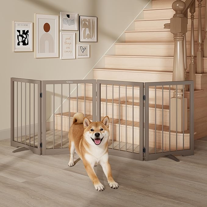 Free Standing Dog Gate Indoor, Foldable Dog Gate for Doorways Stairs Hallways,4-Panel Freestanding Pet Gate with Support Feet for Stability, Folding Puppy Gate Easy to Move, Doggy Gate 72"x24"