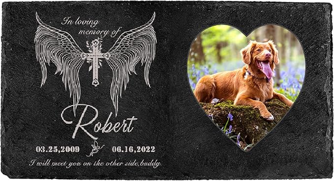 Fanery Sue Custom Cat Memorial Stones with Full Color Image, Dog Memorial Gift Garden Stones, Pet Grave Markers Personalized, All-Natural Memorial Headstone for Pet