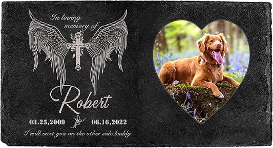 Fanery Sue Custom Cat Memorial Stones with Full Color Image, Dog Memorial Gift Garden Stones, Pet Grave Markers Personalized, All-Natural Memorial Headstone for Pet