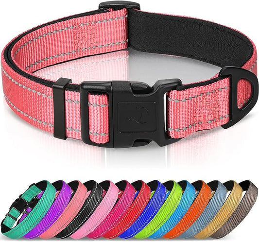 Joytale Reflective Dog Collar, Soft Neoprene Padded, Metal D-Ring, Nylon Pet Collar Adjustable for Small Dogs, Neon Pink, S
