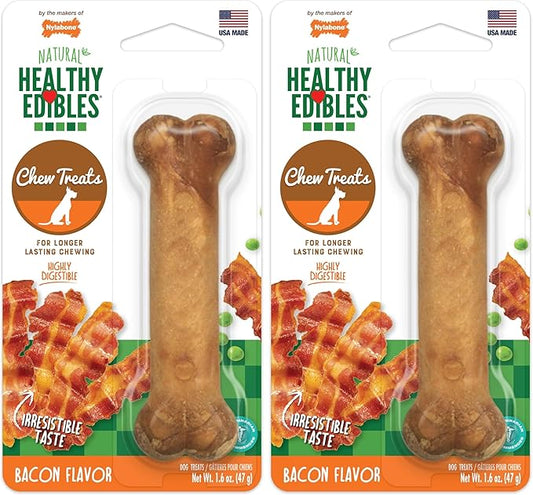 Nylabone Healthy Edibles Natural Dog Chews Long Lasting Bacon Flavor Treats for Dogs, Small/Regular (1 Count) (Pack of 2)