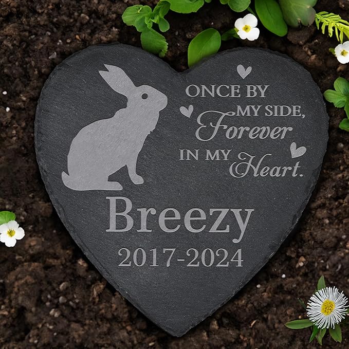 Personalized Pet Memorial, Rabbit Memorial Stone, Rabbit Tombstone, Rabbit Grave Marker, Rabbit Memorial Gifts, Rabbit Loss - Heart-Shaped