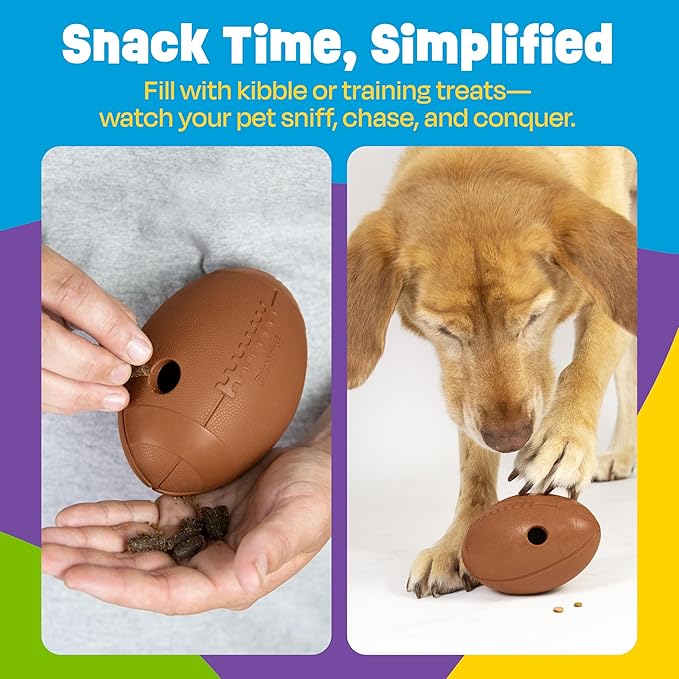 Brightkins Tough & Tumble Football Treat Dispenser - Interactive Dog Toys, Treat Dispensing Dog Toys, Puzzle Ball for Dogs, Brain Training for Dogs, Puppy Slow Feeder, Enrichment Games for Puppies